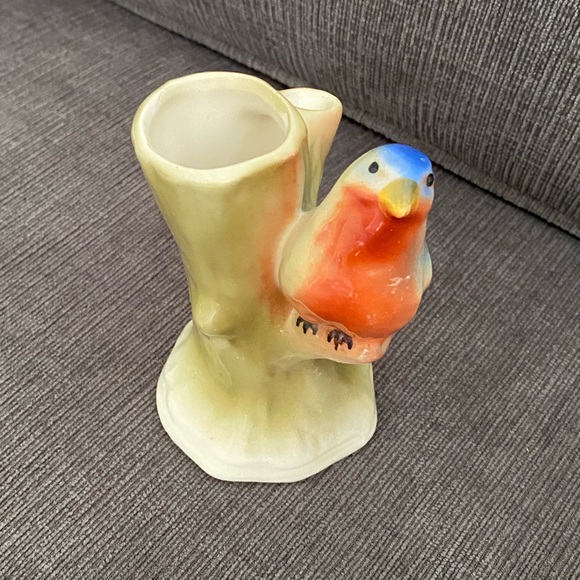 Vintage Bird Bud Vase Red Dime Mark Czech Pottery